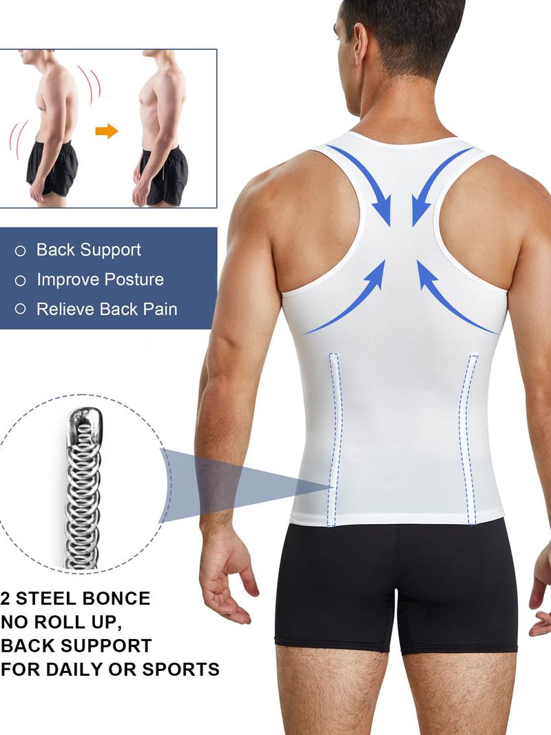 Men's Plain Contrast Mesh Compression Shapewear Body Sculpting Tank Top, Adjustable Tummy Control Compression Top, High Stretch Underwear Shaper for Men