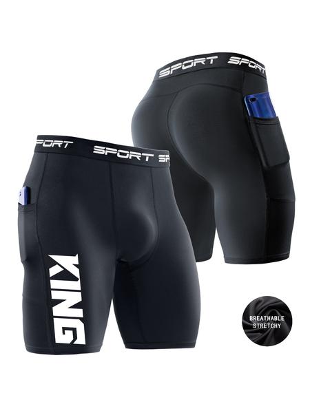 3-Pack Men's Compression Shorts with “KING” Graphic – Breathable, Quick-Dry, High Stretch – Gym, Running, Streetwear Style (Gray/White/Black)