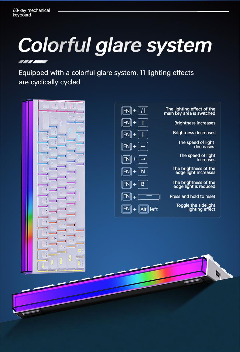 AJAZZ Mini 65% Gaming Mechanical Keyboard Red Switch 68 Key Compact Wired Office Keyboard NK68 Colorful Light Effect Ergonomic Mechanical Sense Office Artifact DIY Plug and Play Support Multiple Systems Suitable for Games, Mechanical Backlit Keyboard