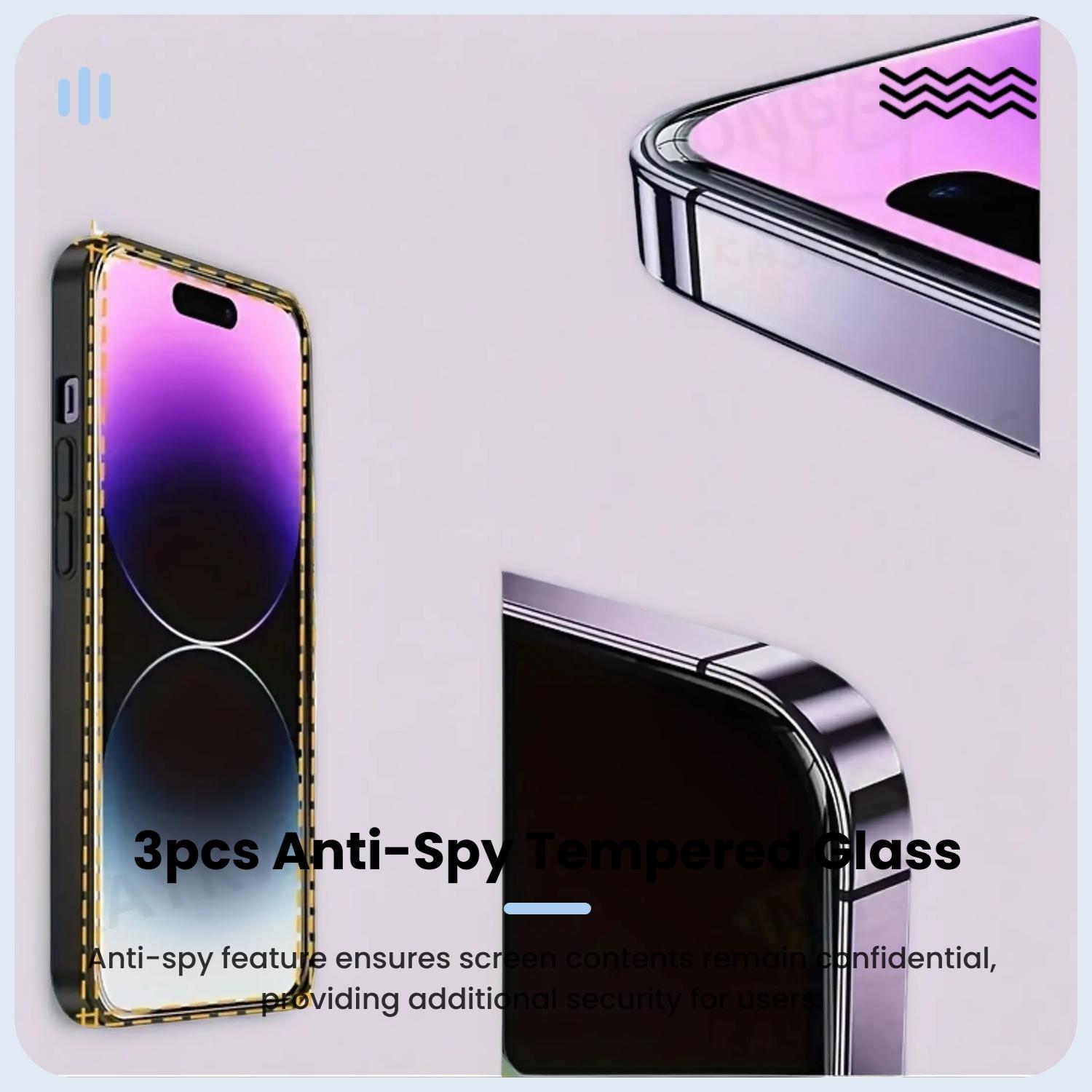 KAYKWONG'S Anti-Spy Tempered Glass Screen Protector, 3 Counts HD Privacy Phone Screen Protective Films, Phone Screen Tempered Glass Film Compatible with iPhone 6/7/8/XR/11/12/13/14/15 Pro Max/15 Plus/16/17 Air Series Accessories, Smartphone