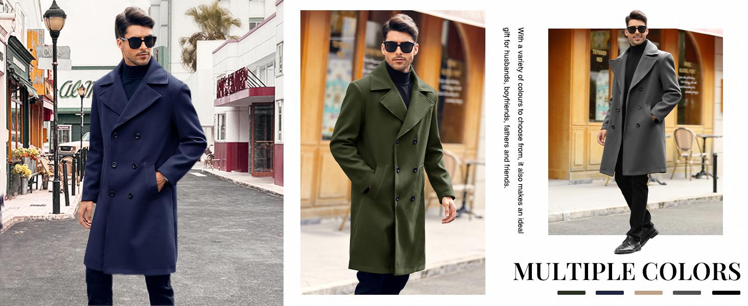 Runcati Men's Double Breasted Trench Coat Casual Lapel Collar Business Winter Long Overcoats