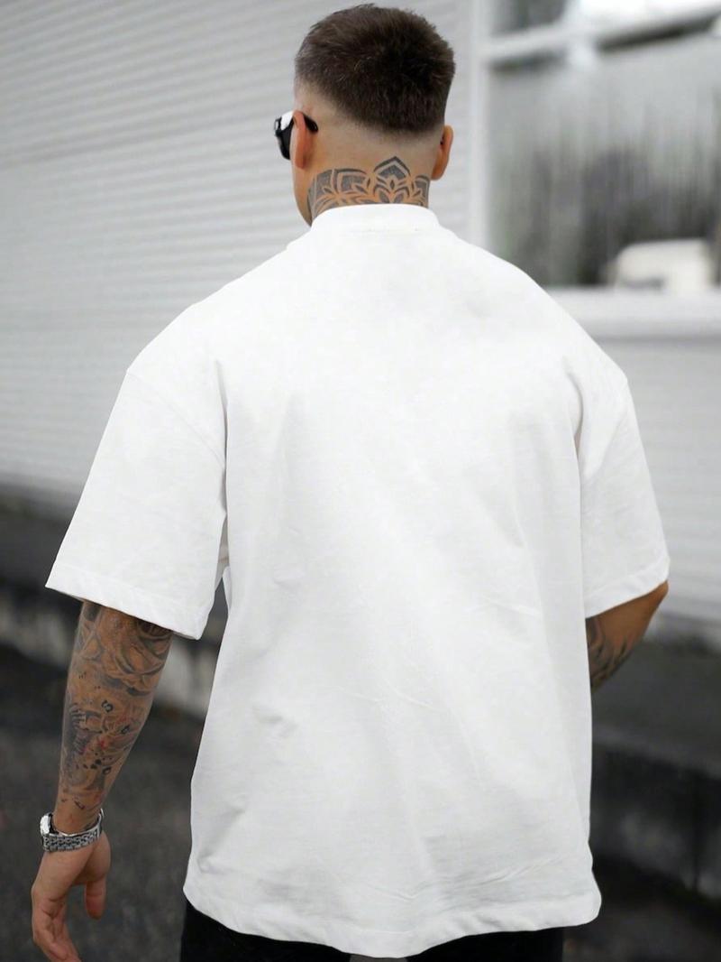 Men's Regular Fit Solid Drop Shoulder Half Sleeve Tee, Casual Comfy Round Neck T-shirt for Summer, Fashion Men's Top for Daily Wear