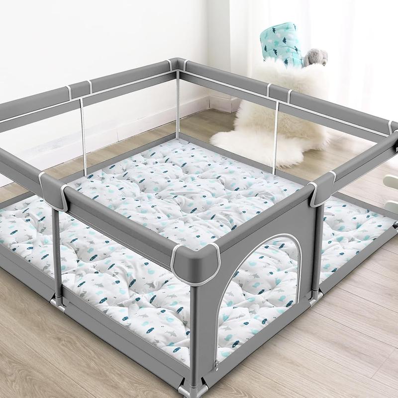 SpringSpirit Non-slip Baby Play Mat Playpen Mat - Thicker Padded Large Soft Foldable Portable Lightweight Indoor Outdoor Activity Mat Kids Christmas Gifts Floor Crawling Tummy Time, White Ocean #TiktokshopStockUp