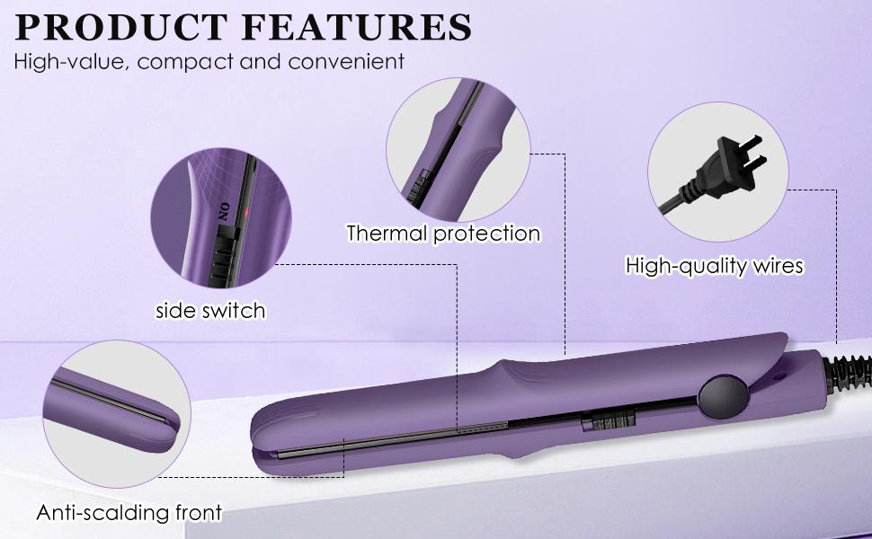Omaky Upgraded 2-in-1 Mini Curling Wand Flat Iron Hair Straightener,Mini Dual Purpose Curling Flat Iron, Long-Lasting Portable Travel Curling Wand for Women Girls Short Hair, All Hair Types(Pink)