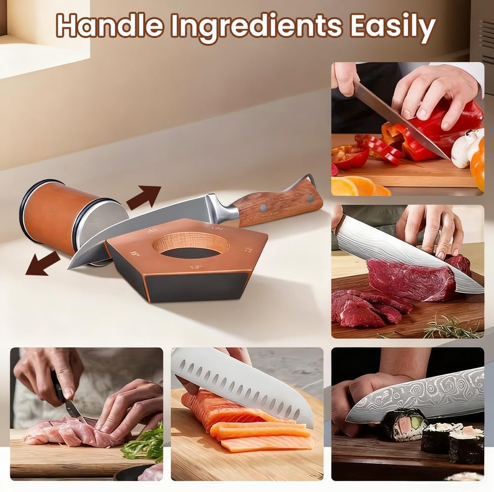 Rolling Knife Sharpener Kit, Wooden, 2/4/5-Angle Rolling Sharpener Set, Features Diamond Abrasives Suitable for Steel of Any Hardness, Kitchen Sharpener Includes Magnetic Angles at 12°,15°,18°,20°,22°, Plus Abrasive Disc Accessories