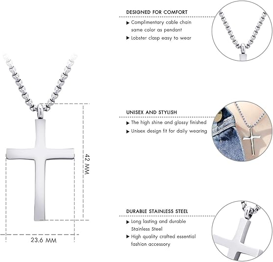 Cross Necklace Set for Men & Women – 2PCS Titanium Steel Pendant Chain, Meaningful Prayer Gift for Him & Her