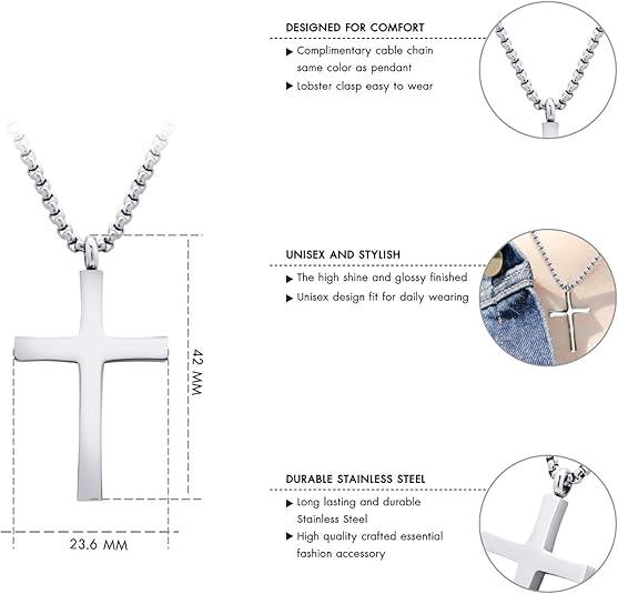 Cross Necklace Set for Men & Women – 2PCS Titanium Steel Pendant Chain, Meaningful Prayer Gift for Him & Her