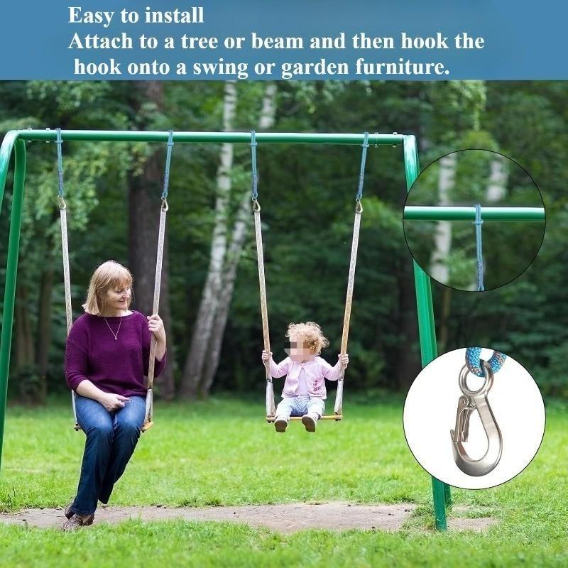 Nylon Rope with Metal Hooks, Secure Attachment, Wear-Resistant, Lightweight Design Hanging Rope for Swings, Hammocks, Patio Chairs, Garden, Camping, Versatile Use, Durable Outdoor Gear