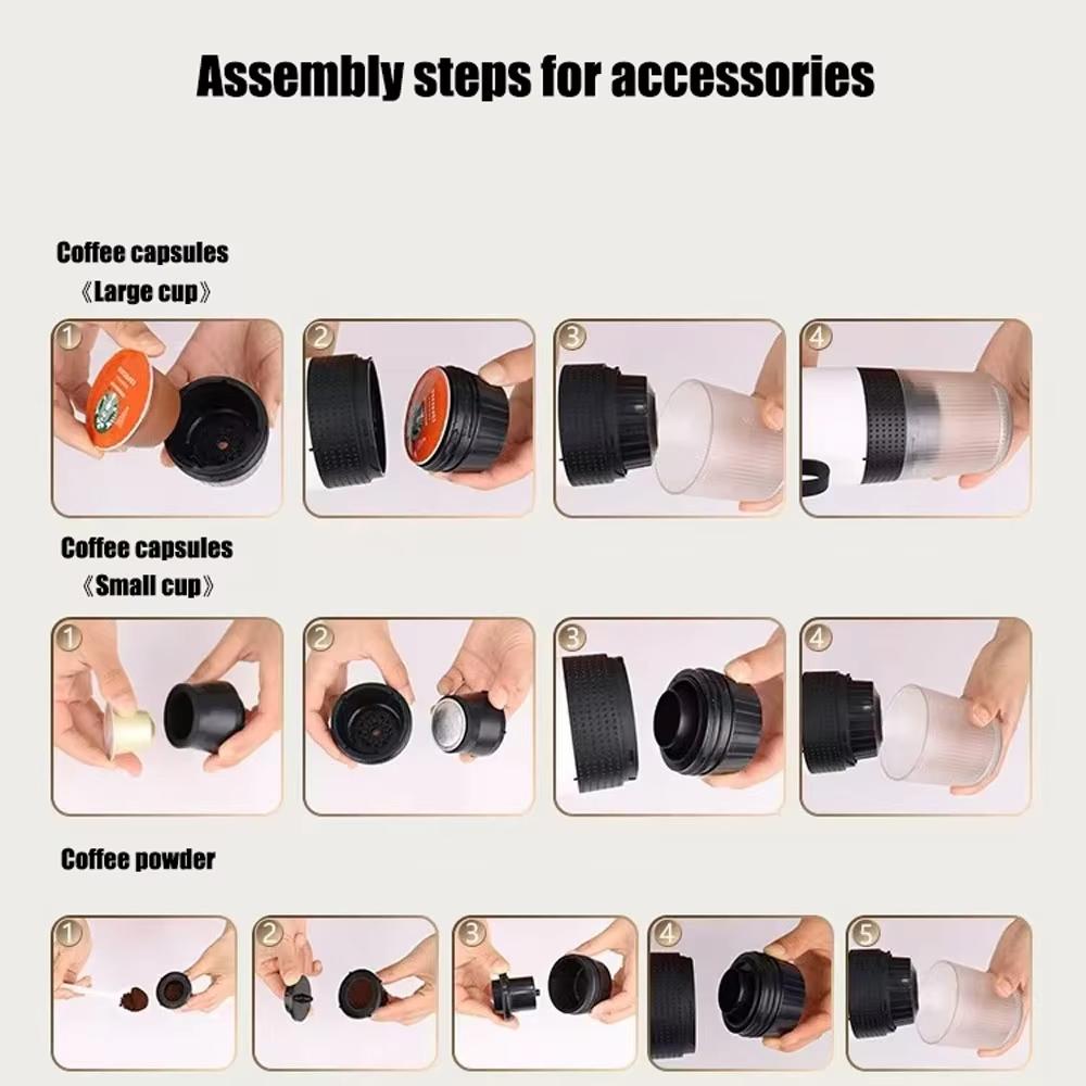 Portable Coffee Machine, Travel Coffee Machine, Espresso Maker, Rechargeable Coffee Maker with Instruction Manual, Coffee Making Tool for Home Office Use, Household Kitchen Appliances