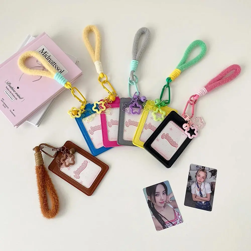 Fashion Korean Y2K Solid Color 3-In Hanging Rope Card Holder Cute Girl Idol Storage Card Bag Student Backpack Pendant Keychain