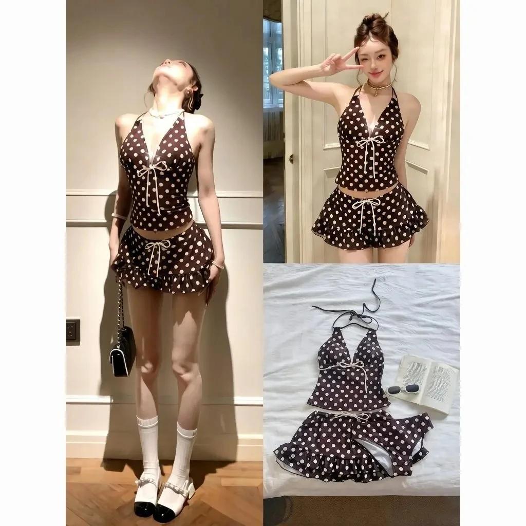 Women Y2k Sweet Bikini Set Japanese Kawaii Print Ruffles Lolita Swimsuit Crop Top + Skirt Two Piece Swimwear Beach WearBeach photography