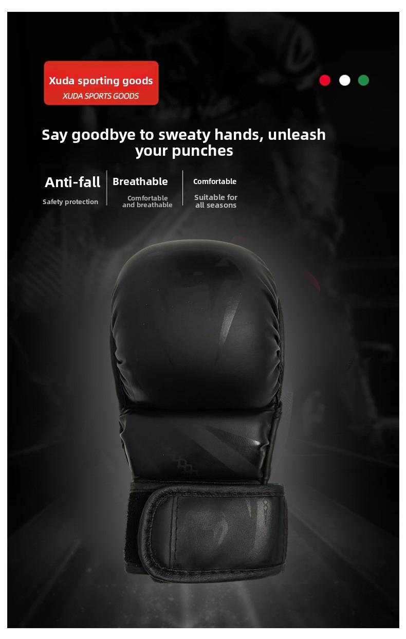 Adult Boxing Gloves for Sanda Training MMA Fighting Punching Bag Half Finger Professional Competition Kickboxing Gloves Shock Absorption Breathable Wrist Support Protective Gear for Martial Arts Sparring Grappling Training for Men Women Athletes