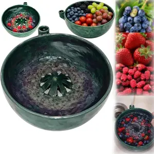 2026 Self-Rotating Berry Washing Bowl, Ceramic with Drain Hole, 360° Fruit Cleaning Spinner, Automatic Quick Kitchen Washer for Berries and Vegetables