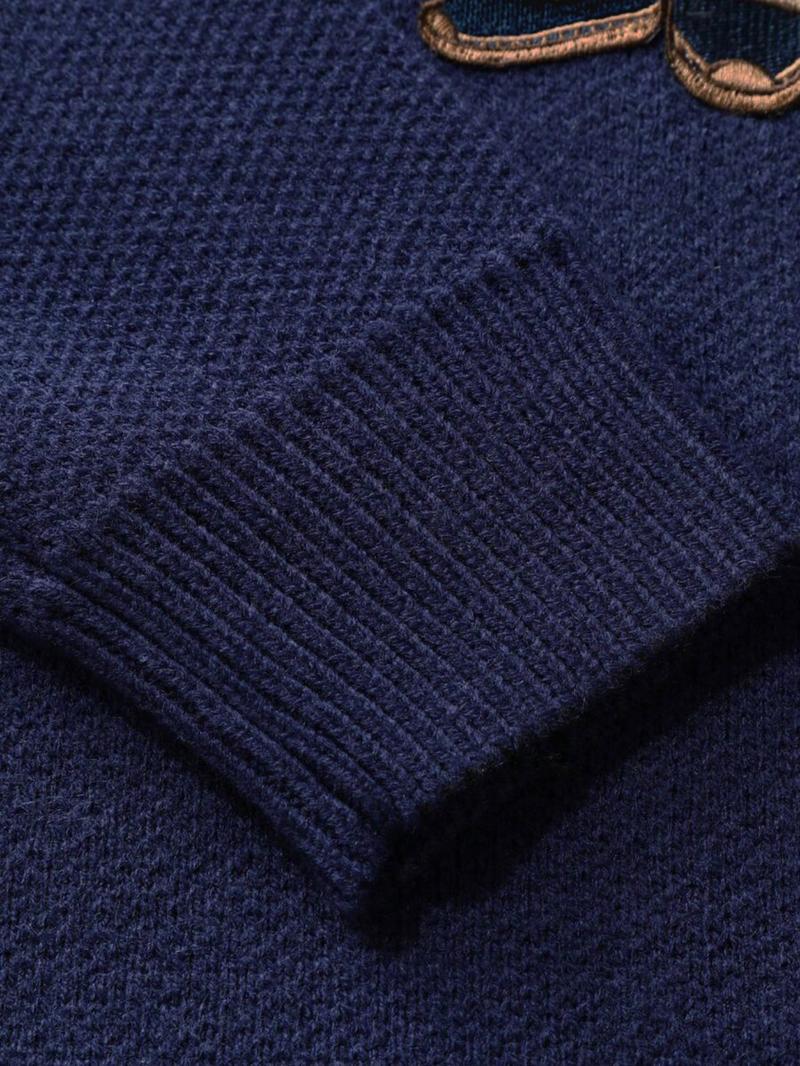 Unisex Cartoon Bear Print Crew Neck Sweater, Casual Loose Long Sleeve Jumper for Fall & Winter, Fashion Ladies' Knitwear for Daily Wear