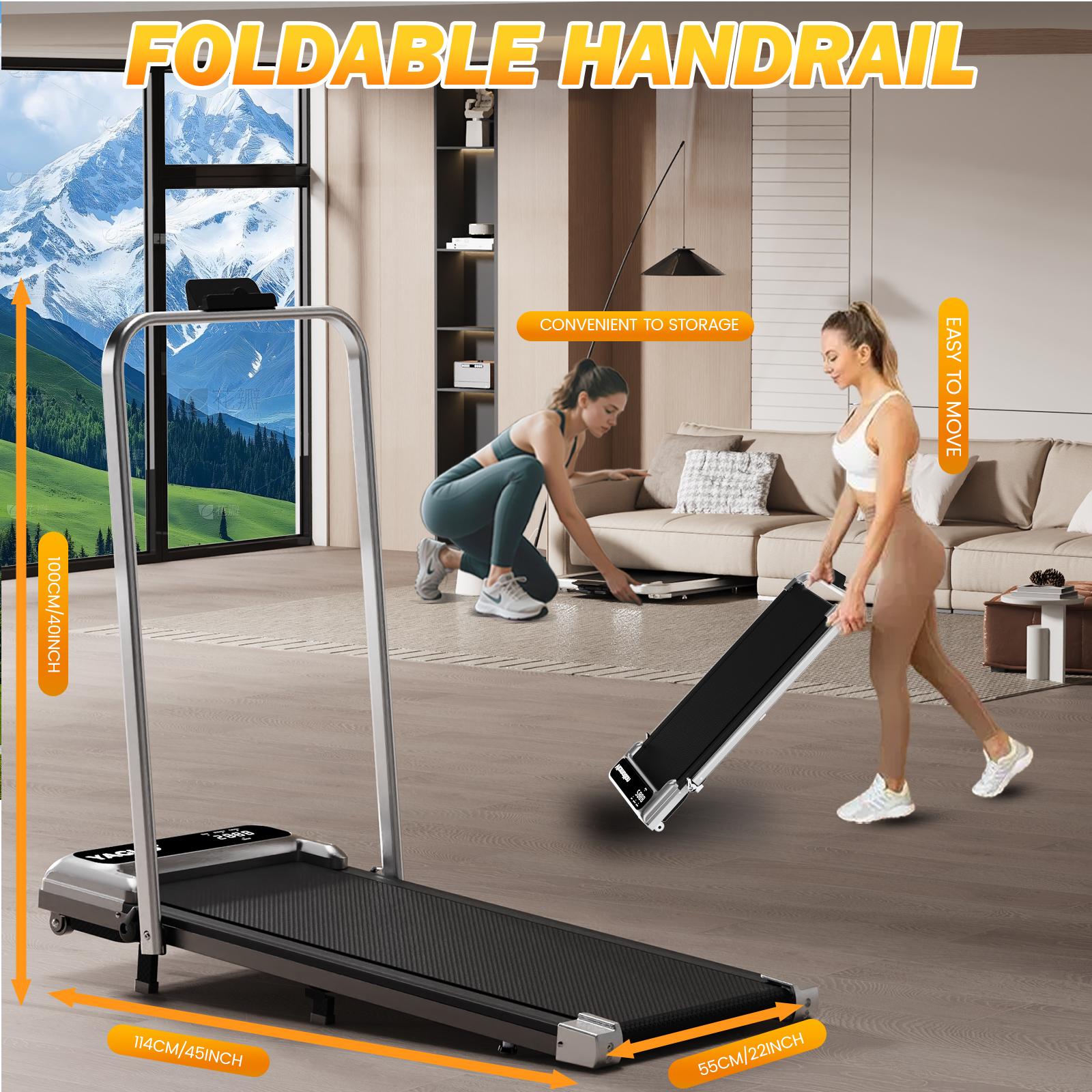 YAGUD Upgraded Folding Walking Pad Treadmill with Incline, 265lbs Weight Capacity, Low-Noise Motor, Wide Belt, Dual Shock Absorption, Remote Control & Wheels, Free Resistance Bands Included SpringStatements
