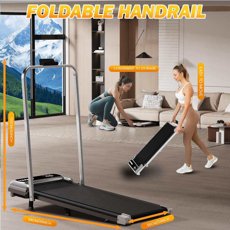 YAGUD Upgraded Folding Walking Pad Treadmill with Incline, 265lbs Weight Capacity, Low-Noise Motor, Wide Belt, Dual Shock Absorption, Remote Control & Wheels, Free Resistance Bands Included