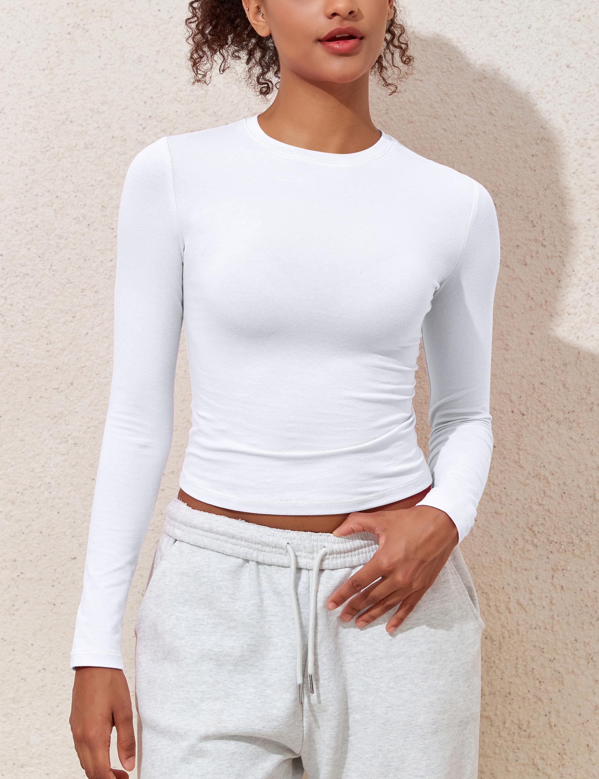 Hilor Women's Long Sleeve T Shirts Crew Neck Tight Fitted Tee Tops Basic Going Out Tops Crop Y2K Clothes