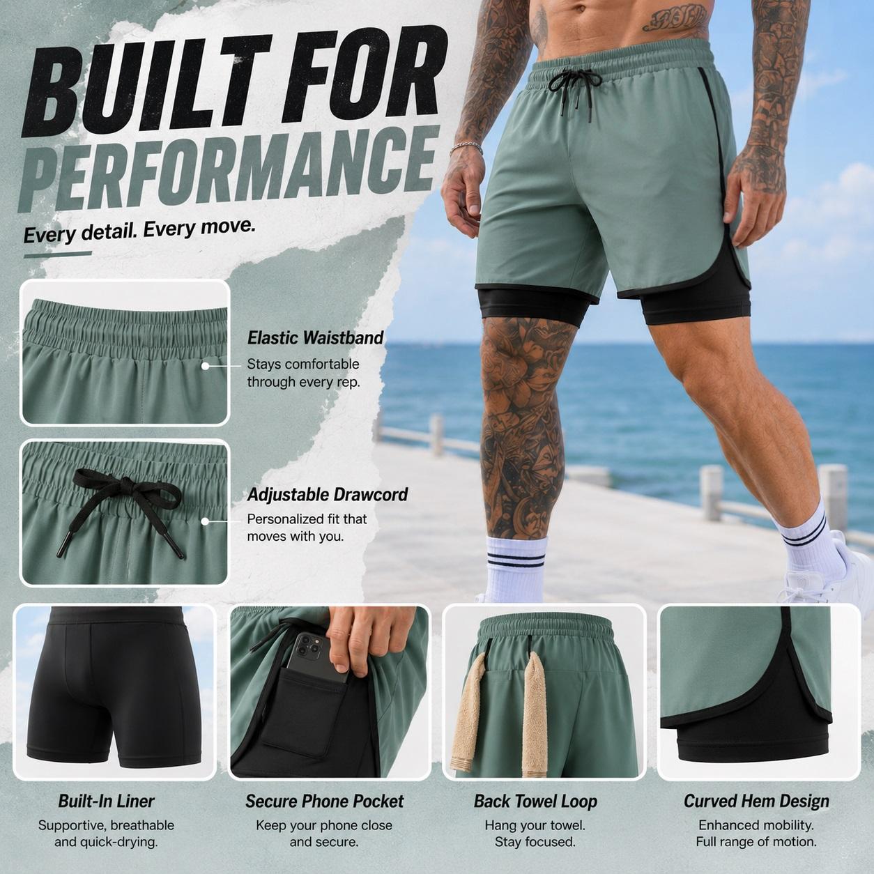 Men’s “Only Dads  Graphic Print 2-in-1 Athletic Shorts, Built-in Compression Liner, Secure Inner Phone Pocket, Elastic Drawstring Waist, Quick-Dry Gym Running Training Shorts for Summer Daily Wear