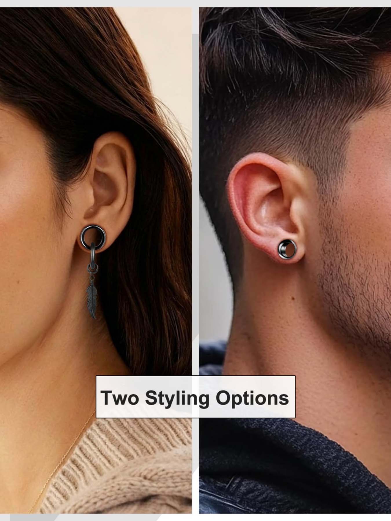 2 Pcs Stainless Steel Dangle Gauges, 6mm-20mm Ear Tunnels Plugs Expander Plugs Stretcher Piercing Body Jewelry for Men Women