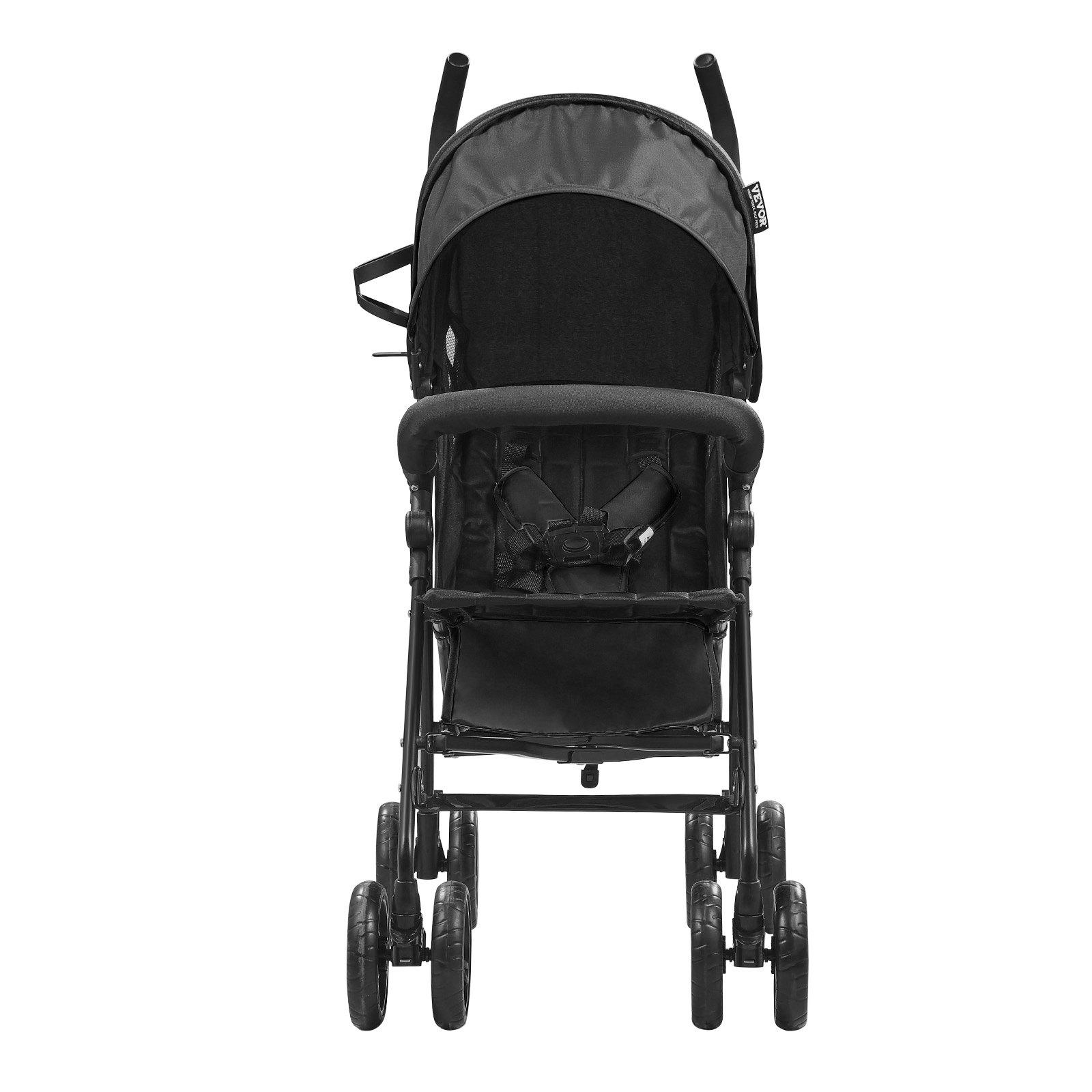 fathersdaygift VEVOR Lightweight Stroller, Compact Easy Fold MultiPosition Recline Canopy Backrest, Carbon Steel Frame, Large Storage Basket, Cup Holder, Umbrella Toddler Baby Stroller for Travel and More, Black