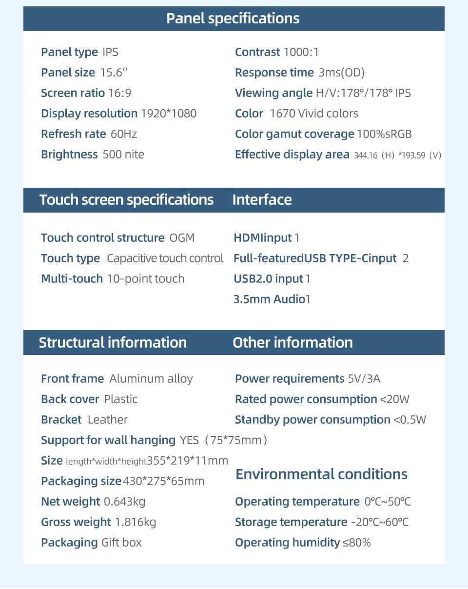 15.6 Inch Fhd Touch Portable Monitor, 100% Srgb Compatible with Ps5/switch, Includes Smart Protective Case, Ideal for Gaming and Work