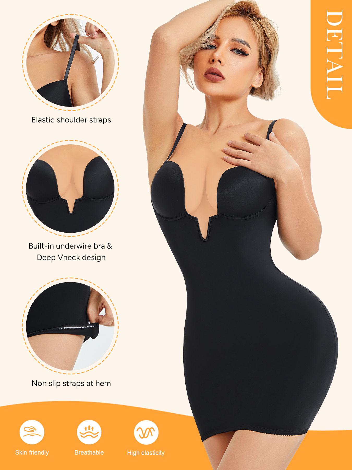 Women's Deep V Backless Bodycon Dress, Chic Sexy High Elasticity Slimming Skirt, Adjustable Button Back, Anti-Slip Hem, All Seasons Wear