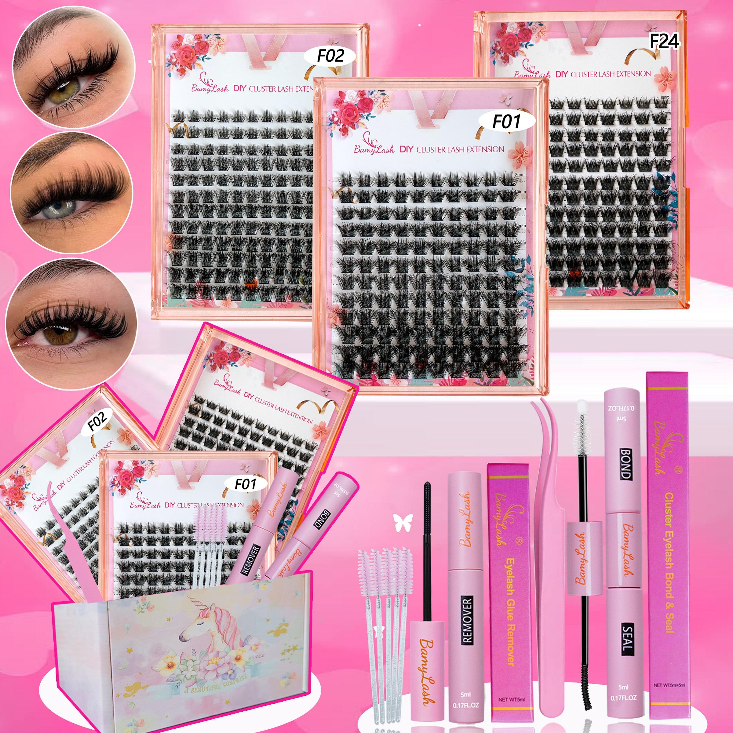 3-Box 3D Wispy Individual Cluster Lash Set - Ultra-Thick Volume, Curly Mixed Lengths - DIY Eyelash Extension Kit with Lash Bond, Seal, Remover, Applicator & Lash Brush - Everyday Eye Makeup, Gifts for Friends