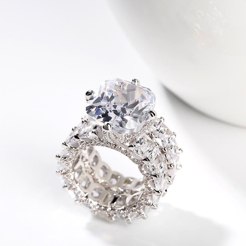 Jeulia Cushion Cut Three Sided Pave Sterling Silver Eternity Ring Set 925 Anniversary Birthday Engagement Valentines Wedding Elegant Jewelry Gift for Women Wife Girlfriend silver jewelry sterling silver jewelry 925 bridal  ring Sterling Silver Zircon