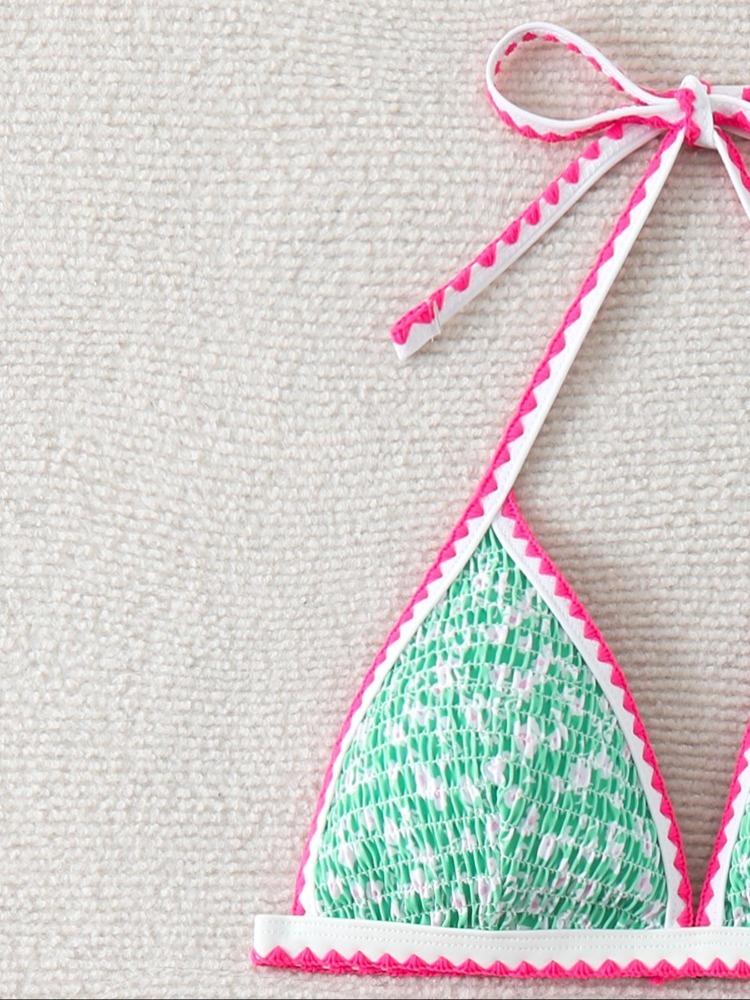 Women's Print Triangle Bikini Set, Adjustable Thin Straps, Low Waist Pants, Elastic Fabric, Casual Beachwear for All Seasons, Floral Print Bikinis