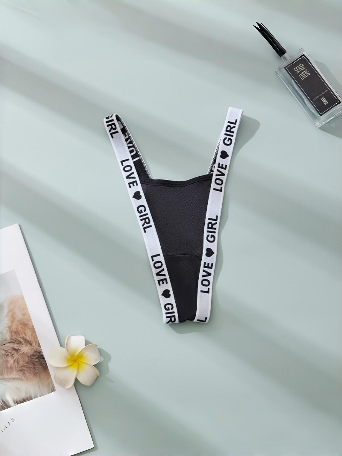 5-Pack Low Waist Sexy Thong Underwear for Women, Personalized Letter Simple T-Style, Comfortable Breathable Lingerie