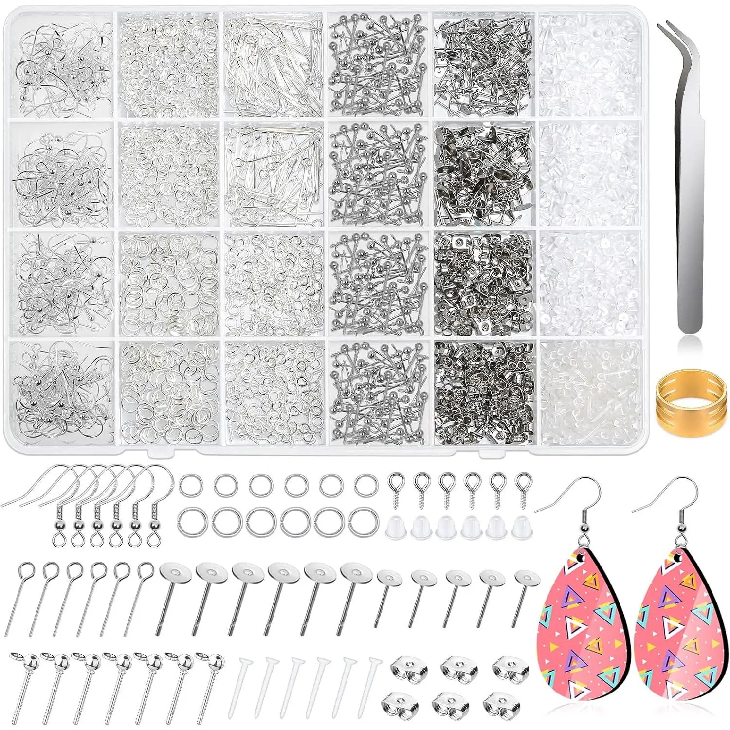 Earring Making Kit - 2393 count  Earring Hooks, Posts, Backs, Studs & Tools for  DIY Making & Repair