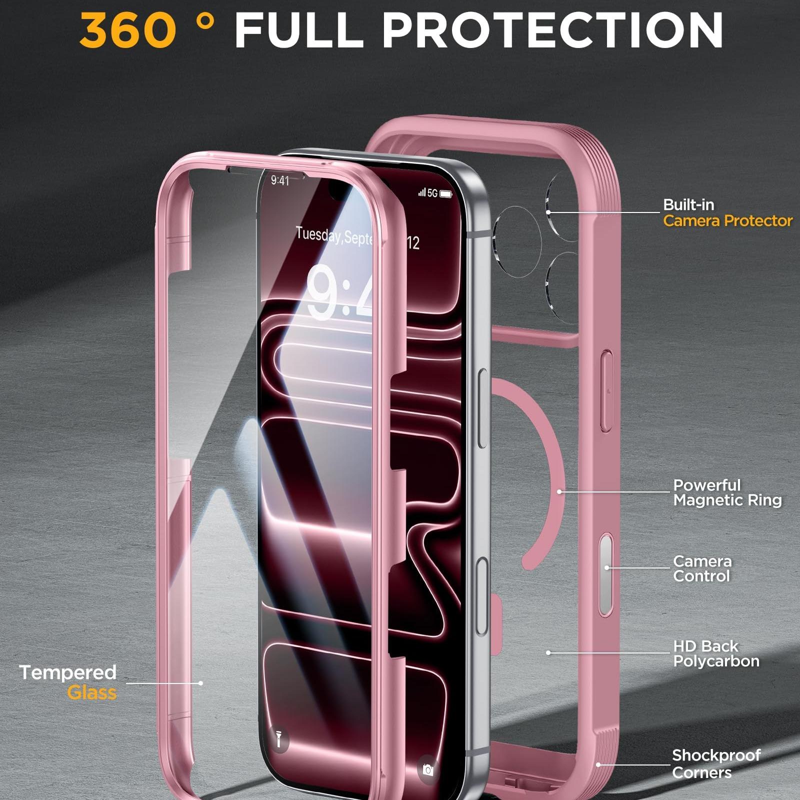 360° Rugged Durable Transparent Case for iPhone 17 Pro Max 16 15 Plus 14 13 12  Magsafe Wireless Military Shockproof Cover with HD Screen Protector TPU Clean Phone Bumper