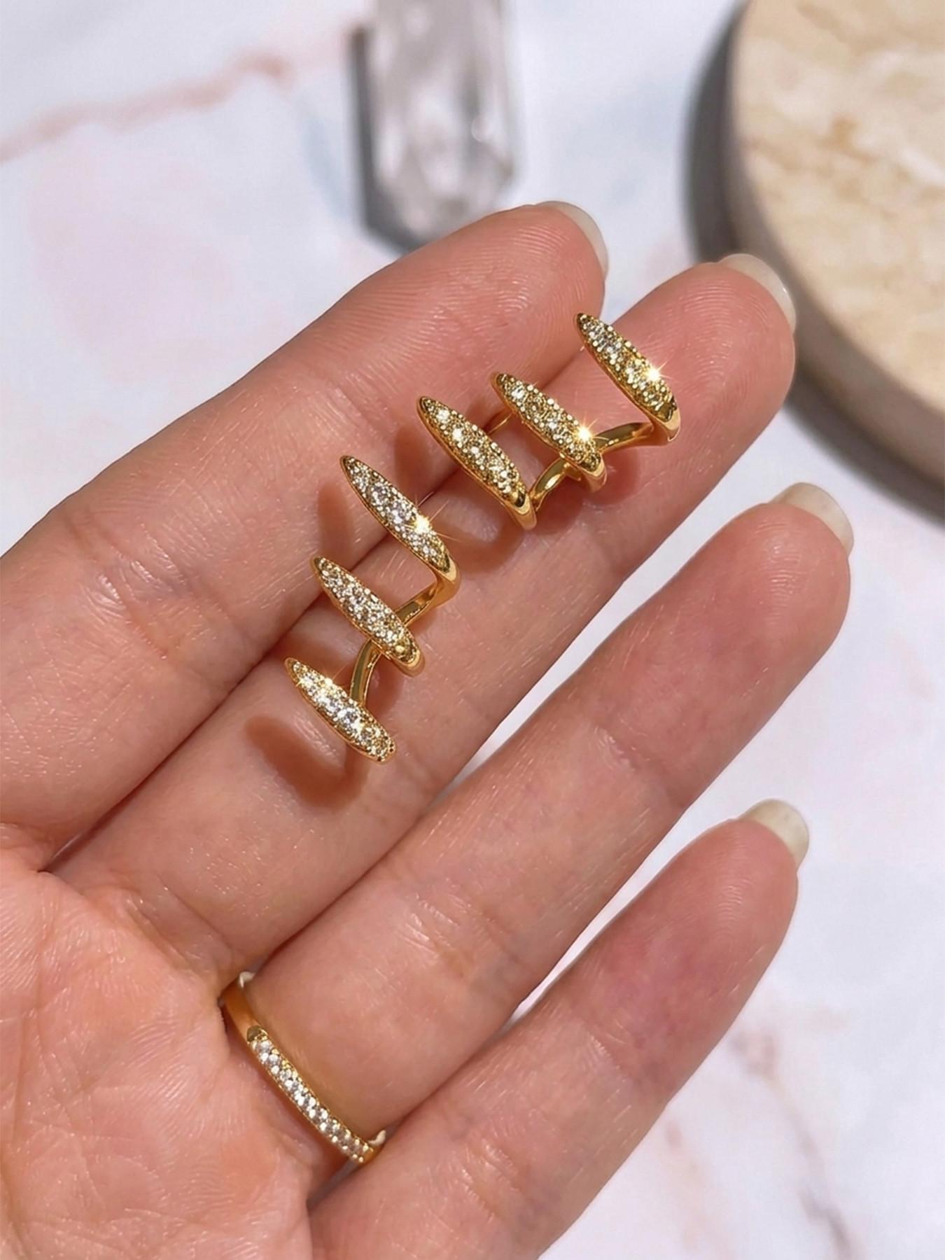 Elegant Three Claw Bangle Earrings, Sparkling Luxury Design, Perfect for Daily Wear & Music Festivals, Hypoallergenic Gift for Women