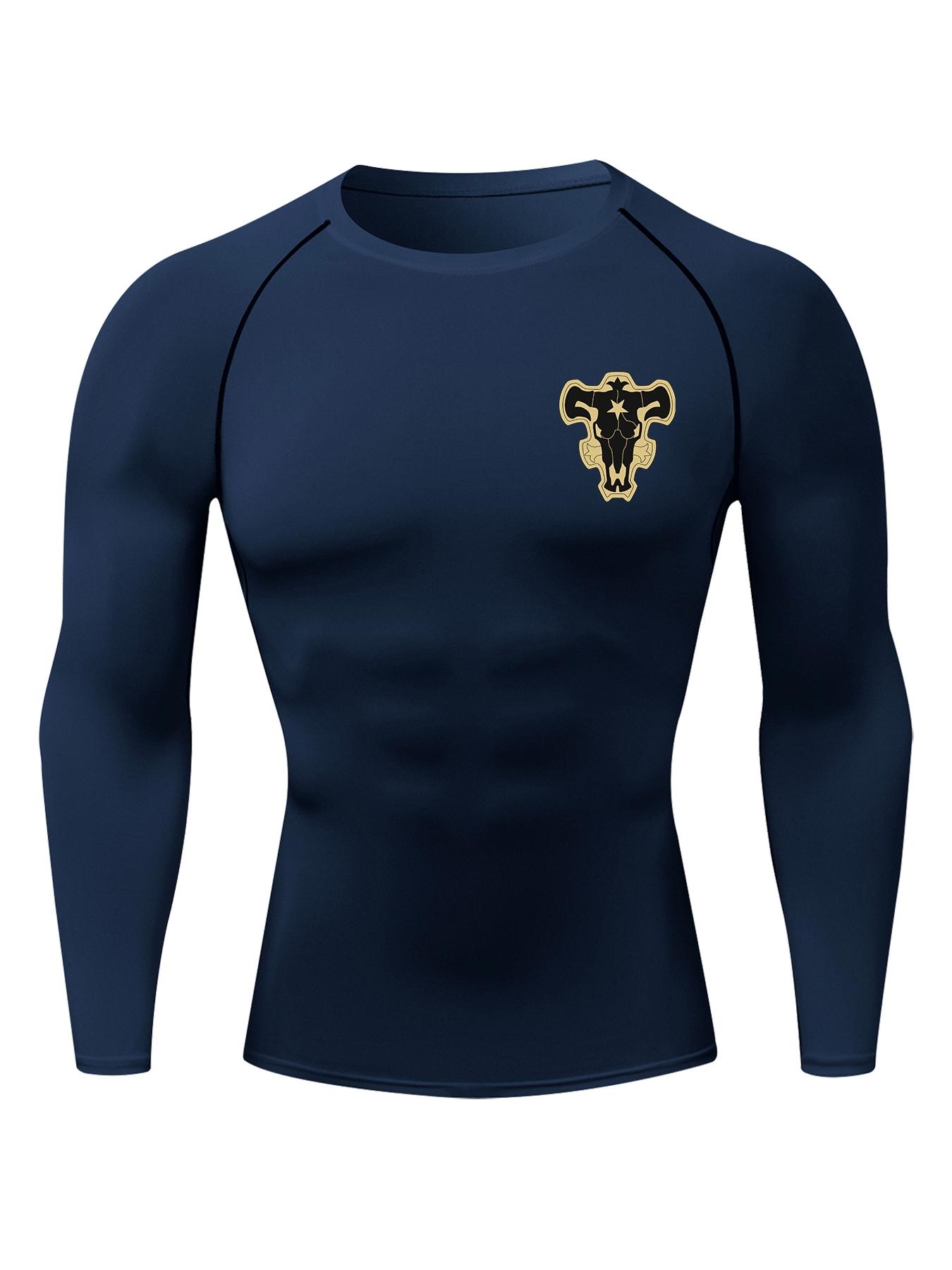 Men's Regular Fit Bullhead Print Raglan Sleeve Tee, Casual Sporty Round Neck Long Sleeve T-shirt for Spring & Fall, Men's Top for Daily Wear Athletic Sports Clothing