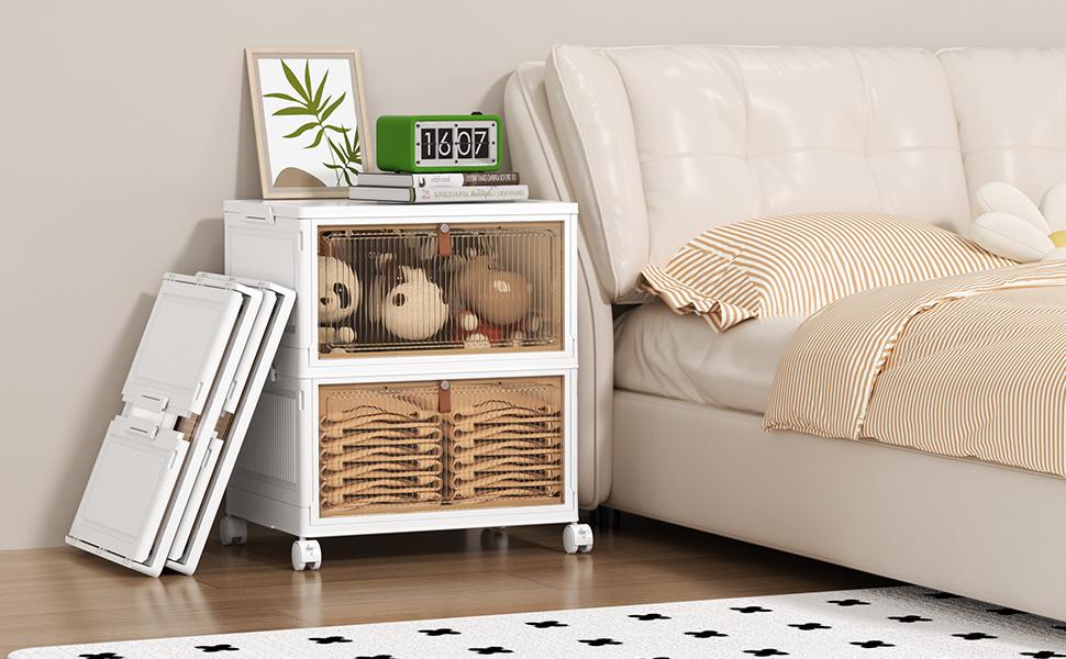 7CODE 4 Tier Plastic Storage Bins with Lids , Stackable Storage Containers with Wheels, Folding Storage Boxes, Collapsible Storage Bins, Closet Organizers and Storage for Living Room,Kitchen,Office,Dorm