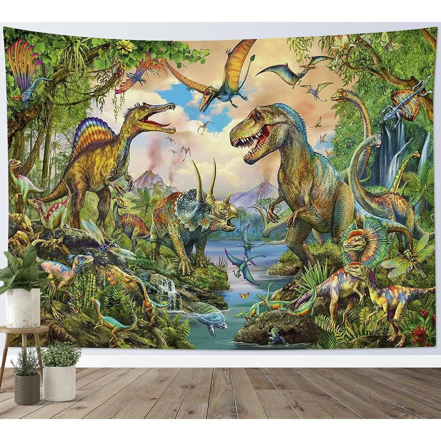 Reversible Soft Polyester Camouflage Print Dinosaur Tapestry - Wildlife Scene Home Decor, Children's Bedroom Wall Art, Boy's Birthday Party Backdrop, Birthday Parties