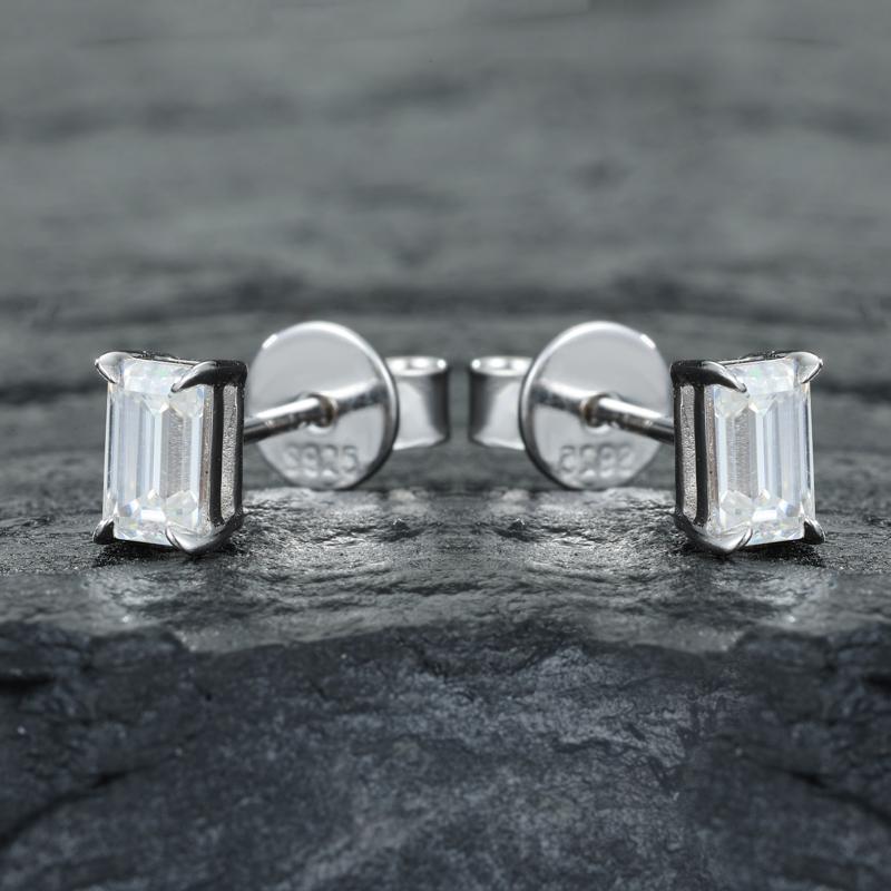 【#E550】Rectangular stud earrings UCCIYO Synthetic Moissanite Earrings For Women 925 Sterling Silver Stud Earring Men Hip Hop Jewelry Couple Gift