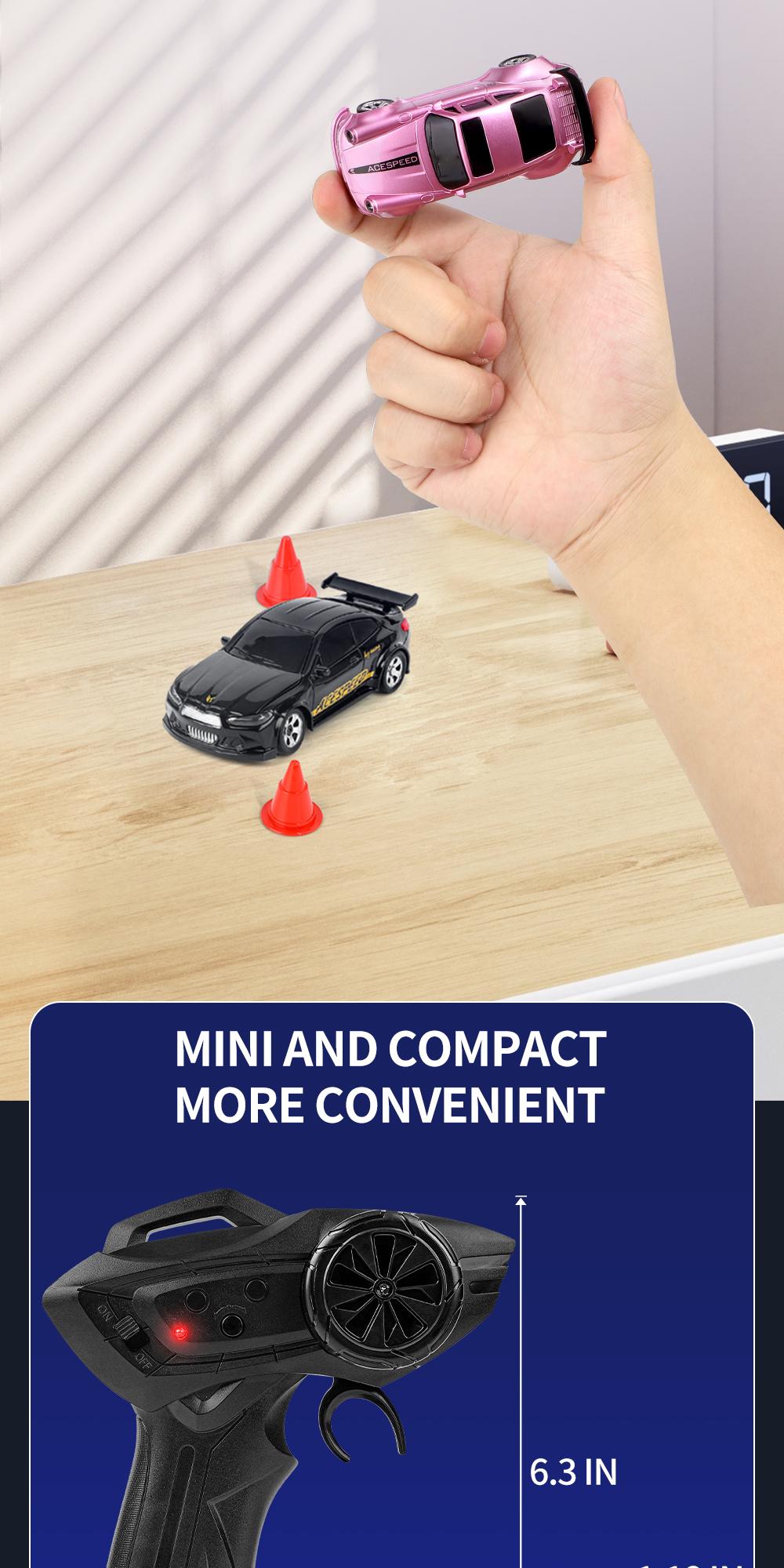 Hotfree 1/64 Mini RC Drift Car, 4WD High-Speed Full-Proportional Remote Control Sports Car with Steering Servo, LED Lights, USB Rechargeable, Desktop Entertainment Toy, Fun Birthday Christmas Gift for Kids Boys Portable Exquisite Details