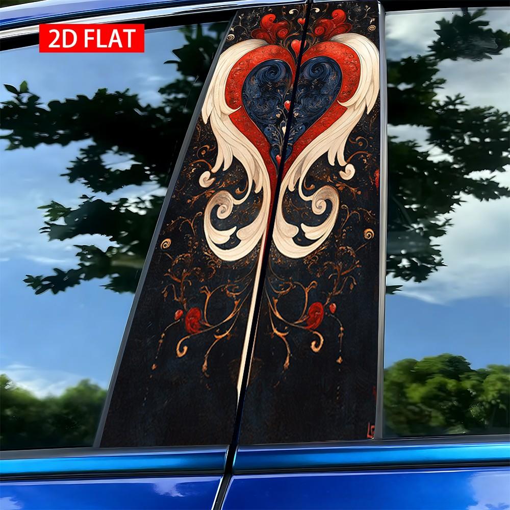 2Pcs Gothic Heart Pattern Car B-Pillar Sticker, PVC Self-Adhesive Decorative Sticker, Waterproof Scratch-Resistant, Perfect For Car Exterior Decoration, Auto Exterior Accessory