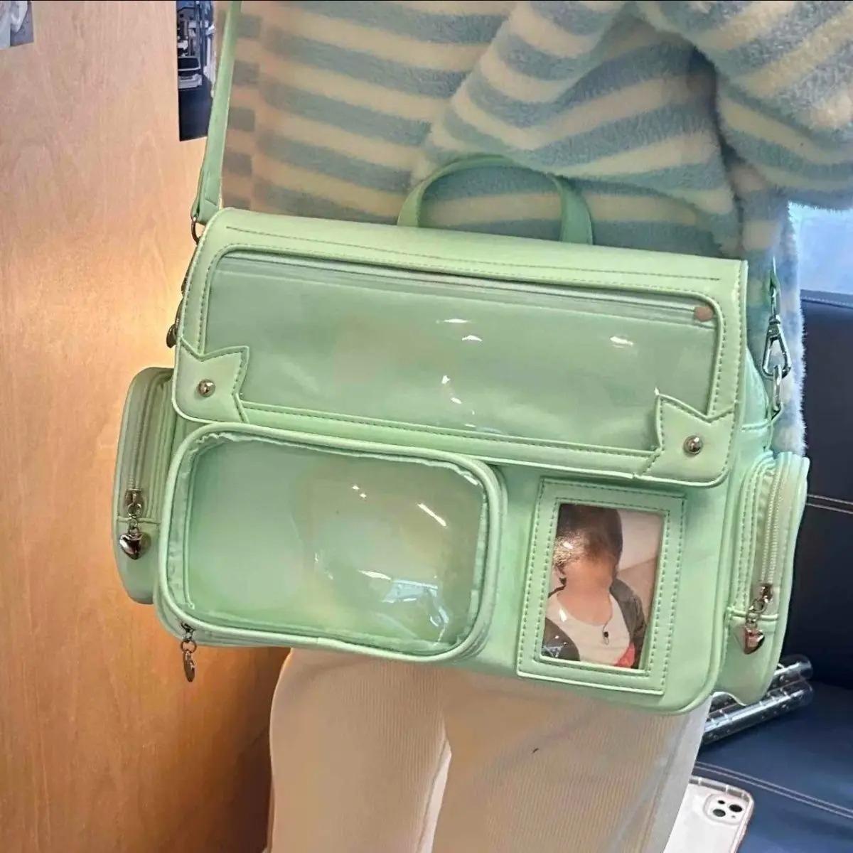 New Y2K Cute Ita Bag Harajuku Girl Transparent Pocket Large Capacity Crossbody Bag Lolita DIY Badge Display Casual Shoulder Bags