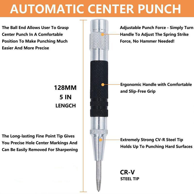 Press Button Automatic Center Punch, Innovative Dual Count Spring Loaded System, Stable and Controllable Impact Force, Adjustable Stroke Design