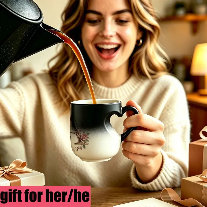 Elegant Rose Gold Floral Initial Color Changing Ceramic Printed Drinkware Coffee Mug, Heat Sensitive Magic Coffee Cup, Unique Personalized Gift for Friends & Family, Ceramic Cups, Ceramic Mugs