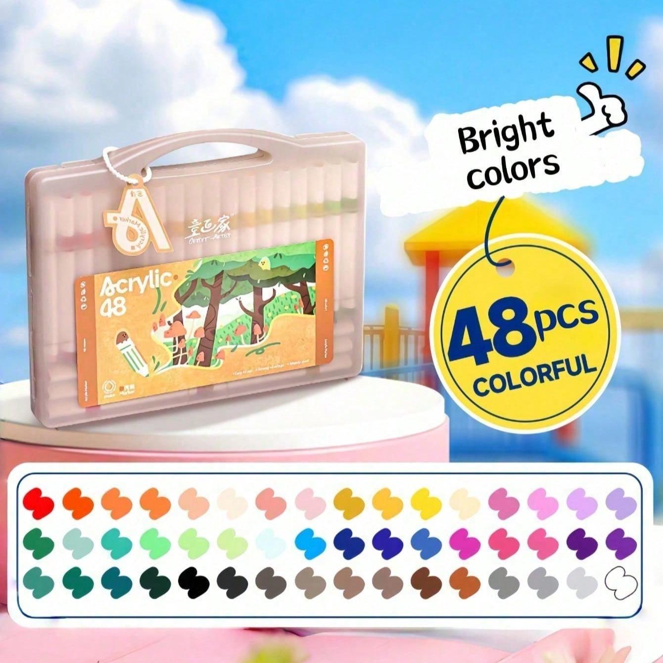 Set of 48/36/24 Color Acrylic Markers, Soft Tips, DIY, Layering, Water Washable, Strong Coverage, Ideal for Art Classes, Student Use