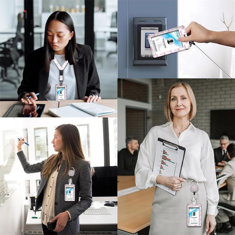 Bowknot Pattern Id Badge Holder Set, 1 Set Id Card Holder with Lanyard & Retractable Badge Reel, Personalized Lanyard, Identification Badges Supplies for Nurse Doctor, Office Gadgets Tools, Funny Gift, Badge Reels Retractable, Premium Decorative Badge