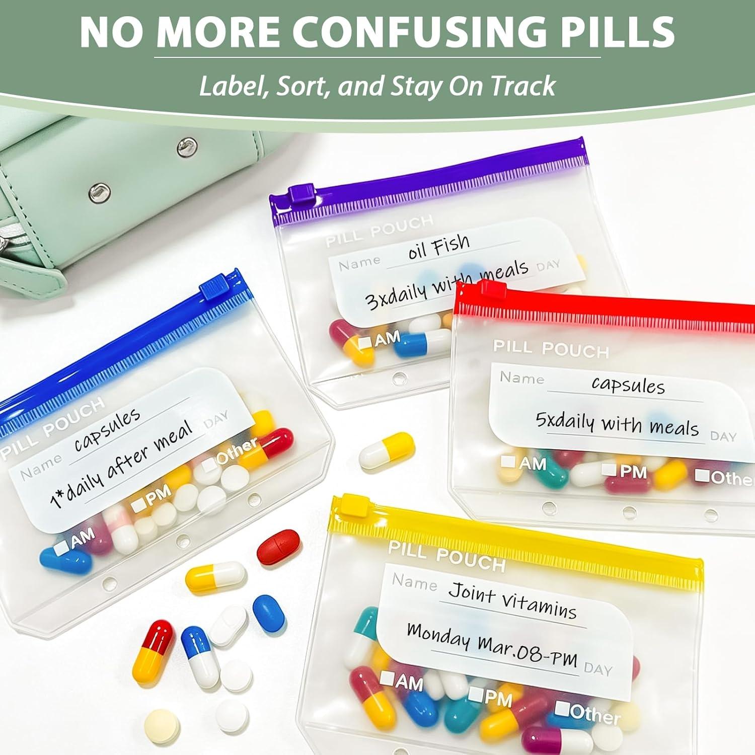 Waterproof Pill Organizer and Pouch Set, Travel Medicine Organizer with 14 Color-Coded Pouches, Leakproof Reusable Zippered Storage Case, Compact Daily Pill Holder, Portable Vitamin Organizer