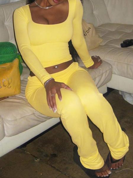 Women's Long Sleeve Square Neck Flare Pants Set, Casual Home Wear, Comfortable Loungewear, Stylish and Cozy for Daily Use