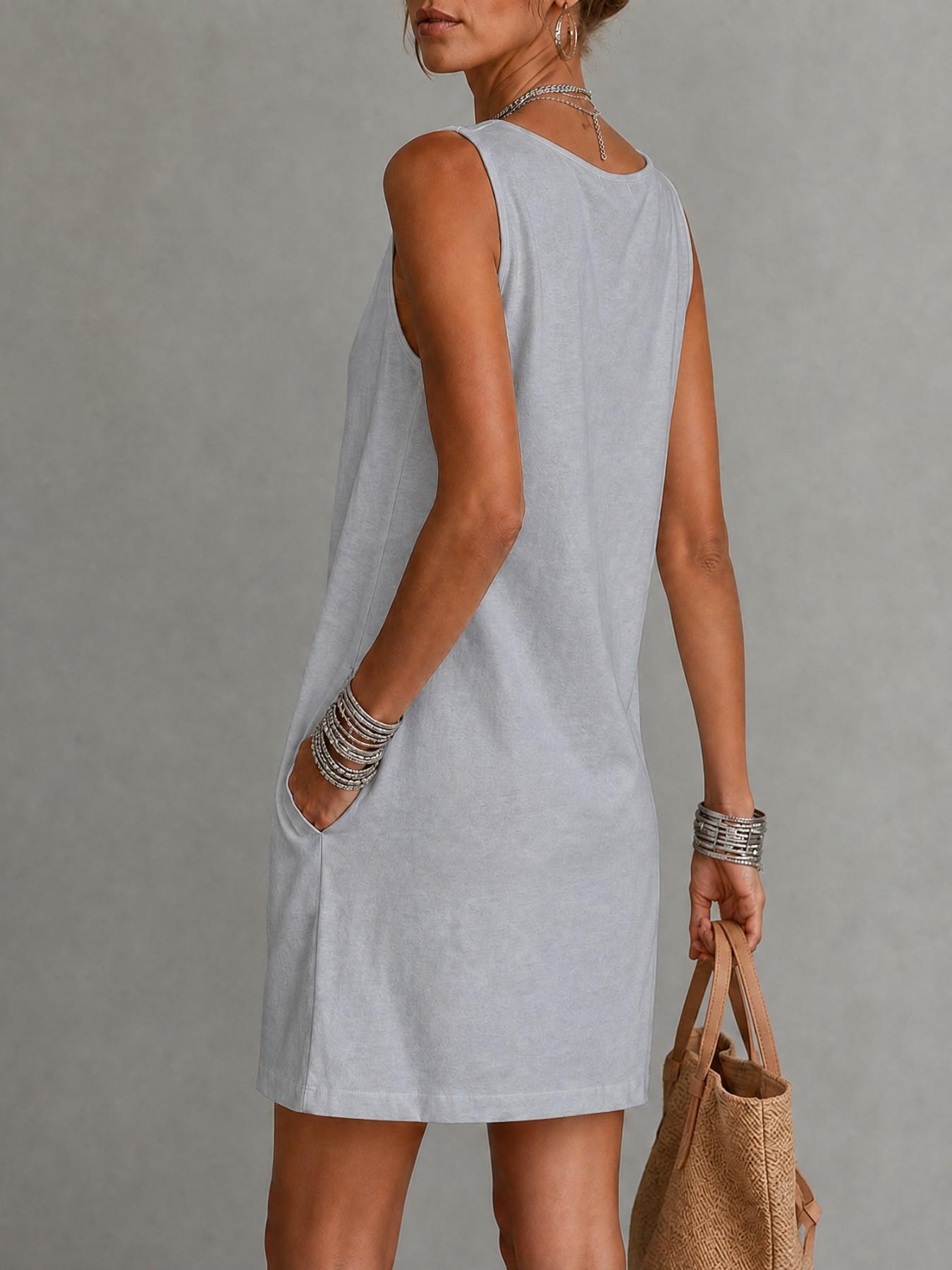Women's Spring Summer Sleeveless Cowl Neck Mini Basic Dress, Loose Straight Pocket Casual Dress, Ideal for Work, Vacation & Daily Wear