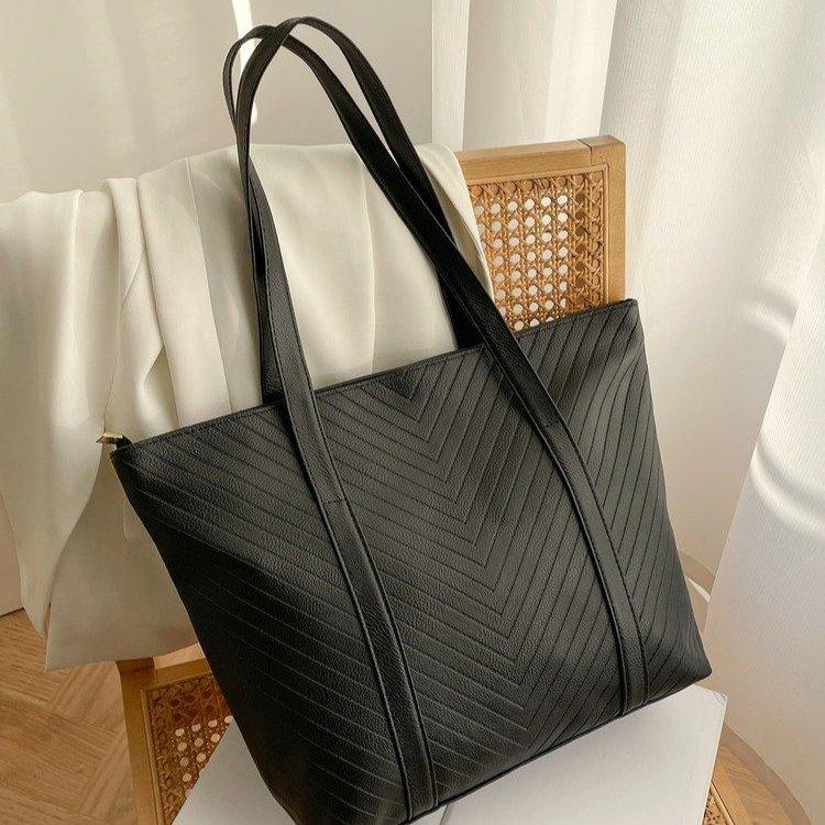 Large Capacity V-Texture Leather Tote Bag for Women, Lightweight Soft Leather Shoulder Bag, Commuter Laptop Mommy Bag, Casual Crossbody Backpack