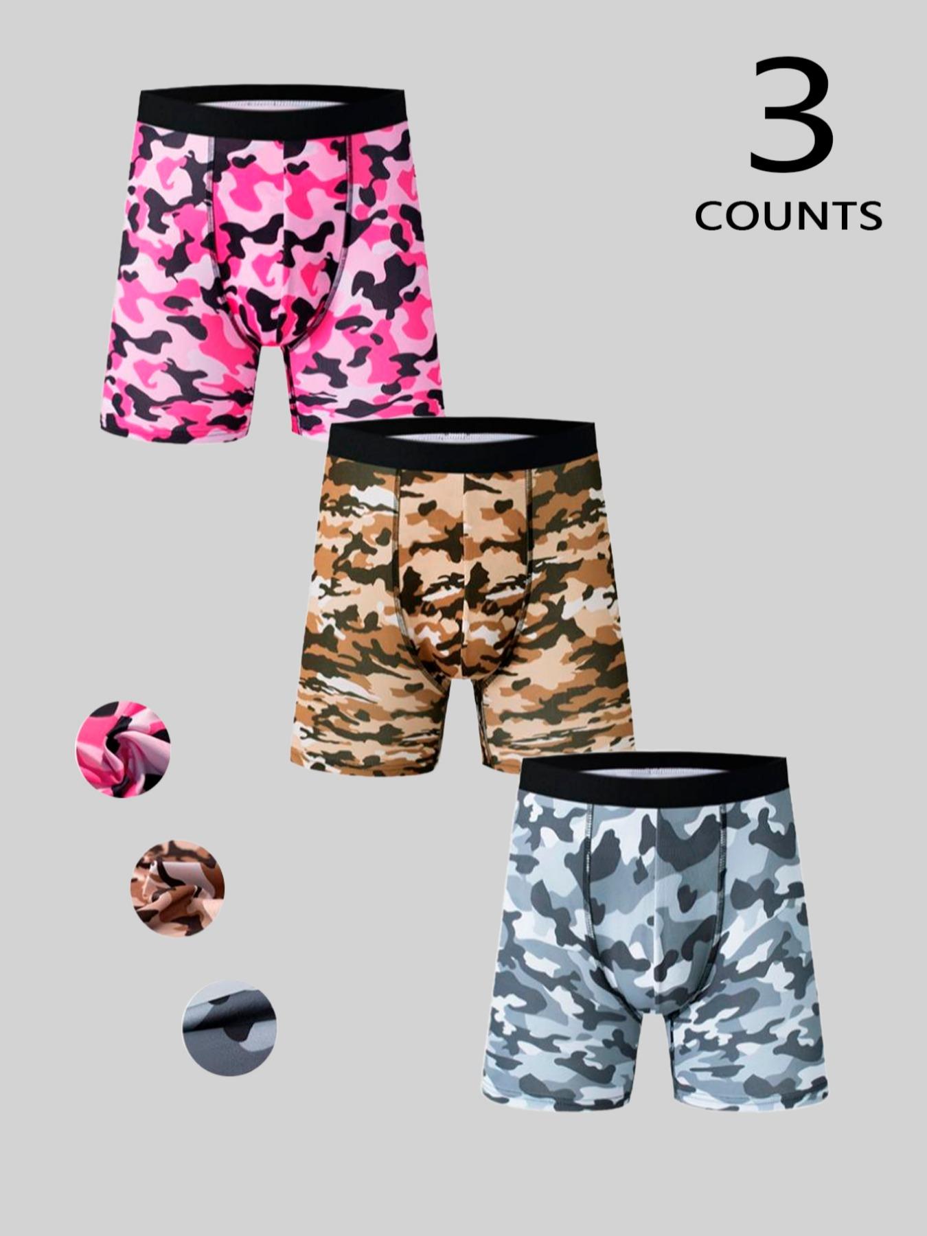 Men's Camo Print High Stretch Boxer Brief, Casual Comfy Breathable Underwear for Daily Wear, Mens Shorts for All Seasons