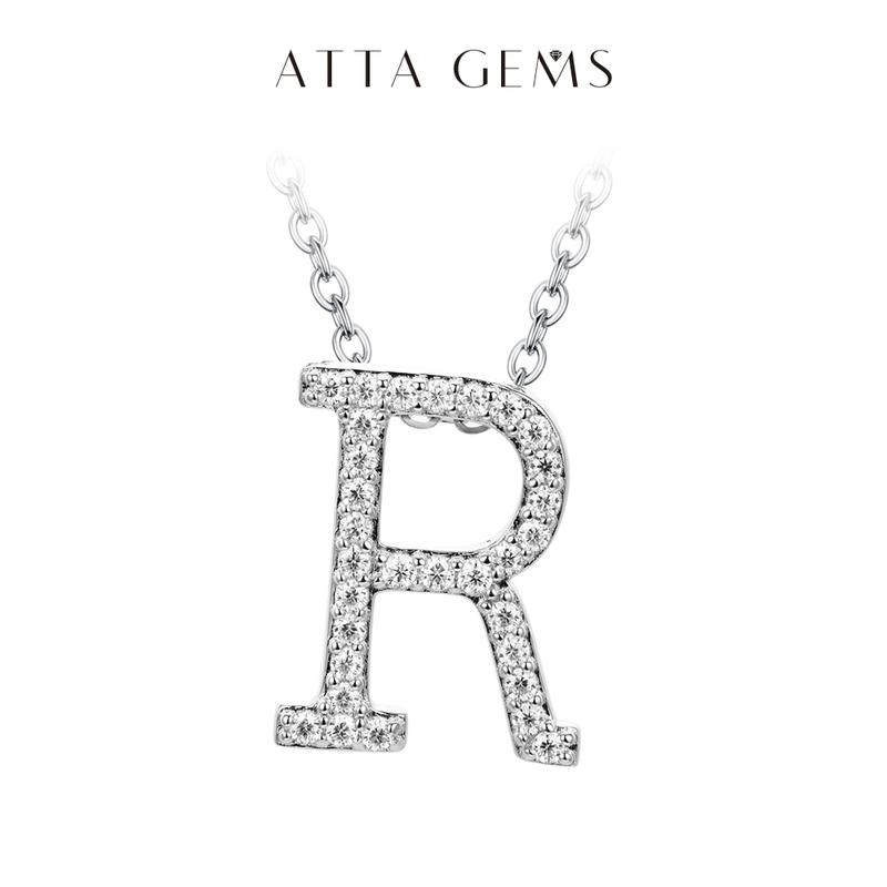 A~Z 26 Letters Necklace Synthetic Moissanite Pendant DIY Design Have Pendant and Chain Free N010